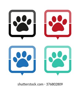 paw - vector icon; map pointer;  message bubble