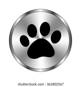paw - vector icon;  metal button