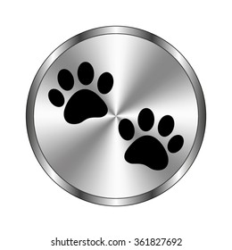 paw - vector icon;  metal button