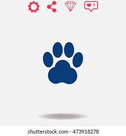 Paw vector icon on grey background.