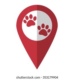 paw - vector icon; red map  pointer