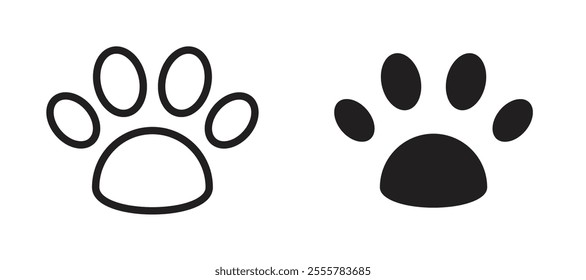 Paw vector icon set in black color.