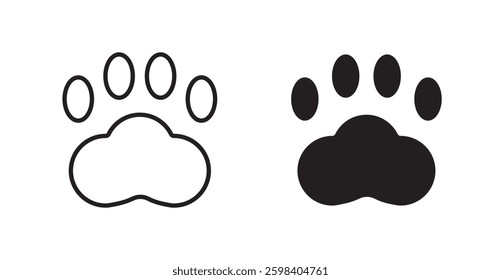 Paw vector icon set in black color.