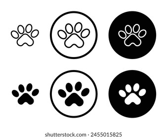 Paw vector icon set. dog or cat pet foot print vector icon. bear cute pawprint icon suitable for apps and websites UI designs.