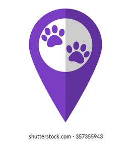 paw - vector icon;  violet map pointer