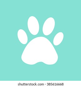 Paw    vector icon. White  illustration isolated on green  background for graphic and web design.