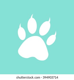 Paw    vector icon. White  illustration isolated on green  background for graphic and web design.