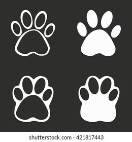 Paw   vector icon. White illustration isolated on black background for graphic and web design.