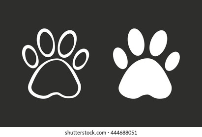 Paw vector icon. White illustration isolated on black background for graphic and web design.