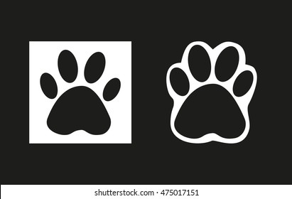 Paw vector icon. White illustration isolated on black background for graphic and web design.
