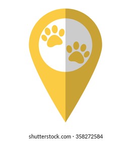 paw - vector icon;  yellow map pointer