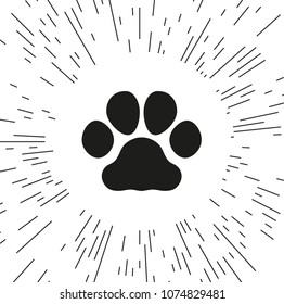 paw vector icons against the background of the rays