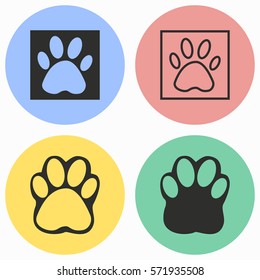 Paw vector icons set. Black illustration isolated for graphic and web design.