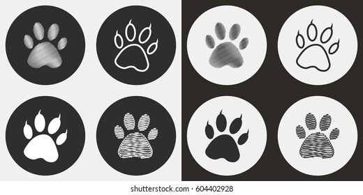 Paw vector icons set. Illustration isolated for graphic and web design.