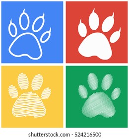 Paw vector icons set. White illustration isolated for graphic and web design.