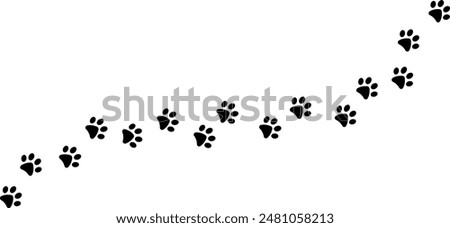 Paw vector trail, pet foot print silhouette track, isolated clip art element design