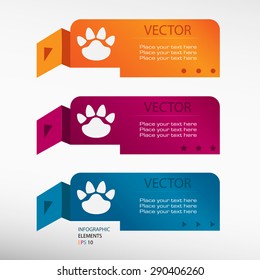Paw, web icon on origami paper banners. Can be used for work flow layout, diagram, business step options, banner, web design