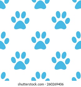 Paw white and blue seamless pattern for web design. Vector symbol