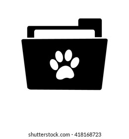 paw - white vector icon;  black folder