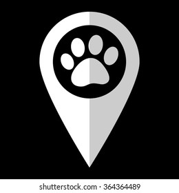 paw - white vector icon;  map pointer