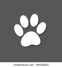 paw - white vector icon  with shadow