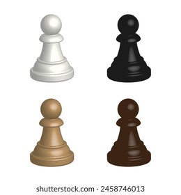 pawn 3d set, chess piece pawn, vector illustration 