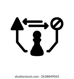 Pawn with Arrows Representing Possible and Forbidden Moves
