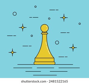 Pawn Chess Flat Thin Line Art. Educational and intellectual games concept vector