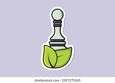 Pawn Chess with Green Leaves Sticker design vector illustration. Sport board game object icon concept. Green leaf and chess sticker design icon logo with shadow.