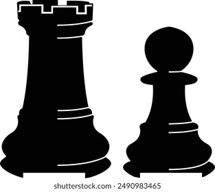 pawn chess piece Eps - Black Rook chess piece Eps, pawn chess and Black Rook silhouette, clipart - Chess pieces Eps Instant Digital Download