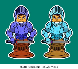 Pawn Chess Piece Mascot Doodle Sticker Illustration