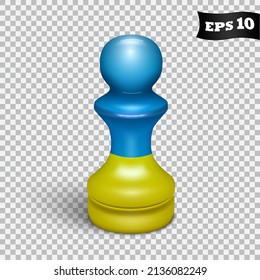 The pawn chess piece is painted in the colors of the Ukrainian flag. Vector isolated on transparent background.