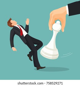 Pawn chess piece of smallest size and value beating businessman