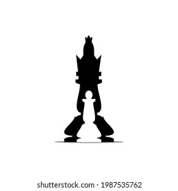 pawn chess vector with king-shaped shadow, white background, icon and symbol