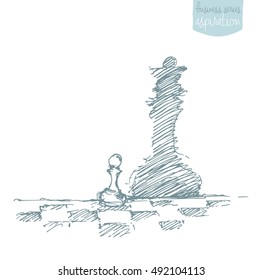 The pawn creates a shade in the form of the king. Concept vector illustration, sketch