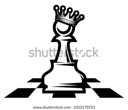 Pawn with a crown on a chess field. Vector template. Element for design.