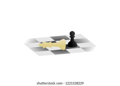 Pawn defeated king in chess game illustration vector