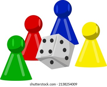 Pawn and dice, illustration, vector on a white background.