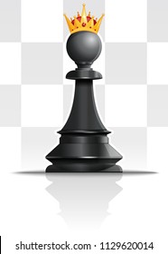 Pawn in the golden crown. Chess concept design. Vector illustration