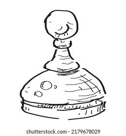 Pawn object, which is chess game piece. Vector sketch style, cartoon style, black and white image. 