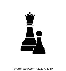 The Pawn and Queen icon vector chess pieces. Chessmen figure. 