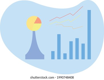 peón con gráfico redondeado e icono del gráfico de crecimiento para el diseño
