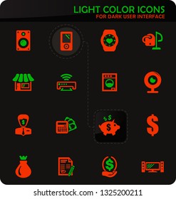Pawn shop easy color vector icons on dark background for user interface design