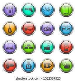 pawn shop vector icons on color glass buttons