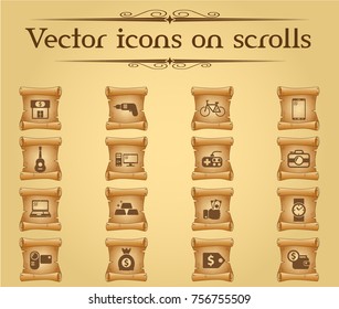 pawn shop vector icons on scrolls for your creative ideas