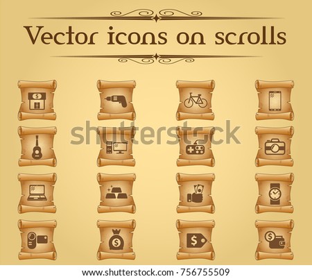 pawn shop vector icons on scrolls for your creative ideas