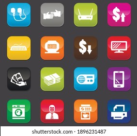 Pawn shop vector icons for user interface design. Colored buttons on a dark background