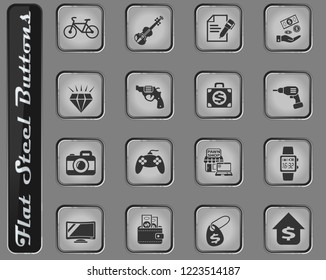 pawn shop vector web icons on the flat steel buttons