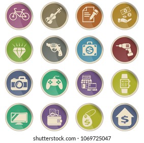 pawn shop web icons in the form of round paper labels