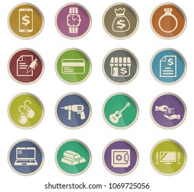 pawn shop web icons in the form of round paper labels